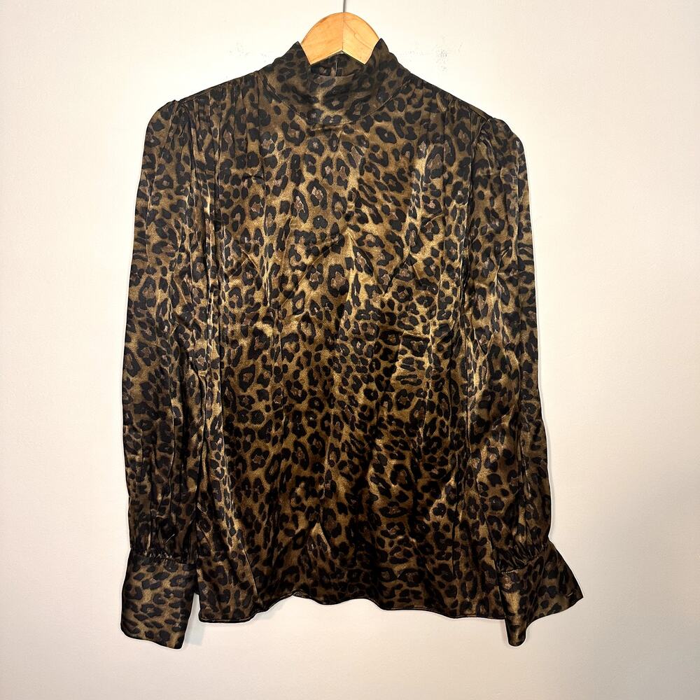 Zara Animal Print Women's High Collar Blouse‎ Leopard Size S - Picture 2 of 5